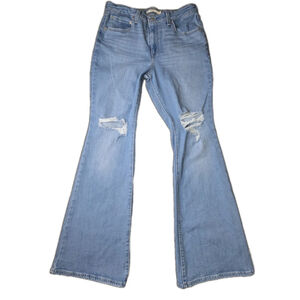 Levis Jeans Womens 31x32 Blue 726 High Rise Flare Distressed Knee Rips Denim